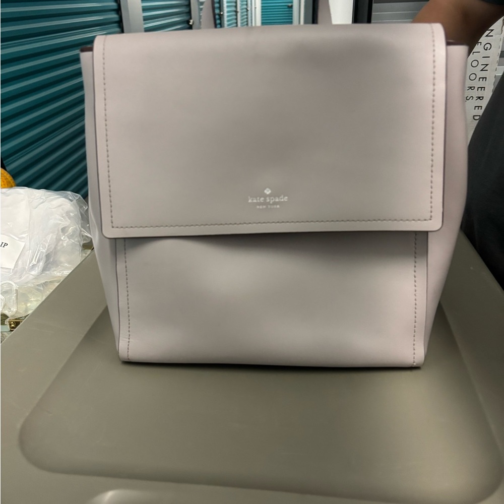 Kate Spade Soft Gray Flap Backpack